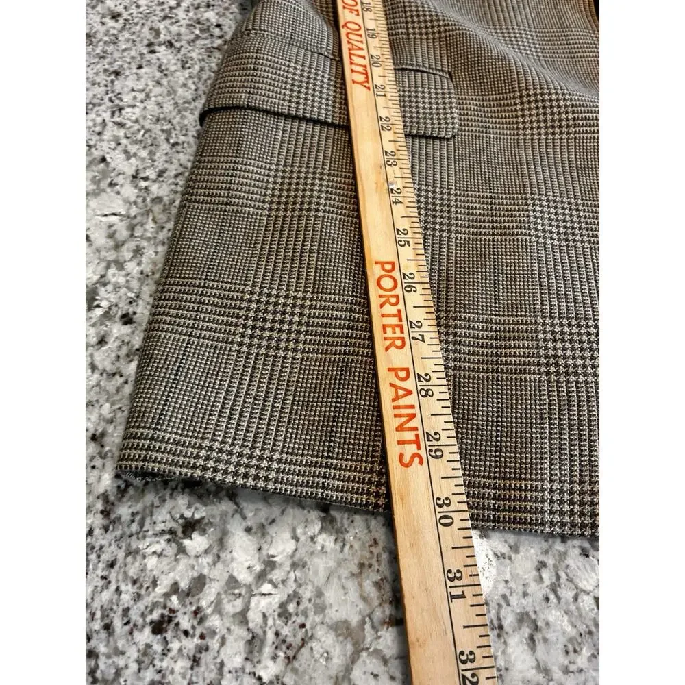 VTG Bespoke Mens 44R Brown Houndstooth Plain Blazer Suit Jacket Made in USA